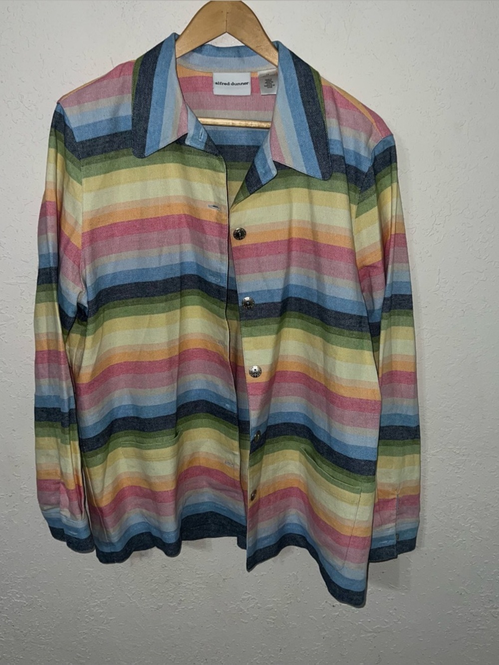 Alfred Dunner Rainbow
Striped Button-Up Linen/ Cotton Blend Jacket Size 14.